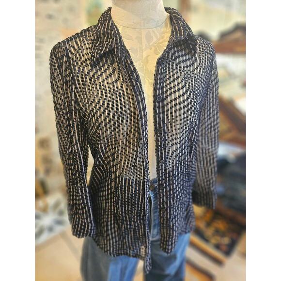 Velvet Dark Blue Embellished Button Up Size Small - Picture 1 of 5